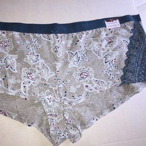 Cacique Boy Shorts Teal Lace Accent / Gray Print Panties Sz 26/28 4X